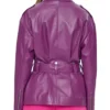 Women Purple Biker Leather Jacket Back