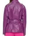 Women Purple Biker Leather Jacket Back