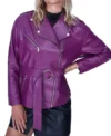 Women Purple Biker Leather Jacket Front