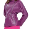 Women Purple Biker Leather Jacket Back