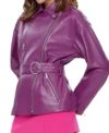 Women Purple Biker Leather Jacket Back