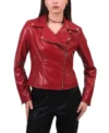 Women Red Biker Style Leather Jacket