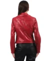 Women Red Biker Style Leather Jacket Back