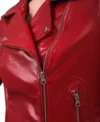 Women Red Biker Style Leather Jacket Closer