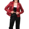 Women Red Biker Style Leather Jacket on Sale