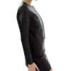 Womens Black Leather Jacket Round Collar On Sale
