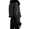 Womens Black Leather Jacket With Fur Trim Back