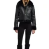 Womens Black Leather Jacket With Fur Trim Front