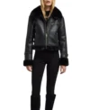 Womens Black Leather Jacket With Fur Trim Front