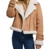 Womens Brown Suede Biker Jacket With White Fur