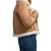 Womens Brown Suede Biker Jacket With White Fur Back