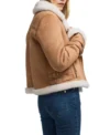 Womens Brown Suede Biker Jacket With White Fur Back