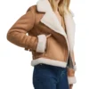 Womens Brown Suede Biker Jacket With White Fur Side Look