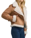 Womens Brown Suede Biker Jacket With White Fur Side Look