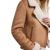 Womens Brown Suede Biker Jacket With White Fur on Sale