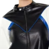 Womens Color Block Leather Jacket Black White And Blue Closer