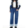Womens Color Block Leather Jacket Black White And Blue Front