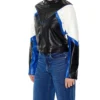 Womens Color Block Leather Jacket Black White And Blue Side Look