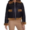 Womens Shearling Leather Jacket With Fur Trim Black And Brown