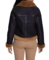 Womens Shearling Leather Jacket With Fur Trim Black And Brown Back