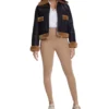 Womens Shearling Leather Jacket With Fur Trim Black And Brown Front