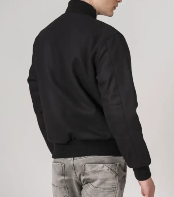 Zavien Classic Black Wool Snap Varsity Jacket Back