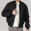 Zavien Classic Black Wool Snap Varsity Jacket Front