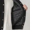 Zavien Classic Black Wool Snap Varsity Jacket Inner