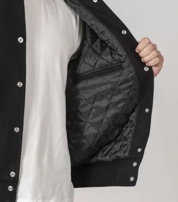 Zavien Classic Black Wool Snap Varsity Jacket Inner