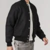 Zavien Classic Black Wool Snap Varsity Jacket Side Look