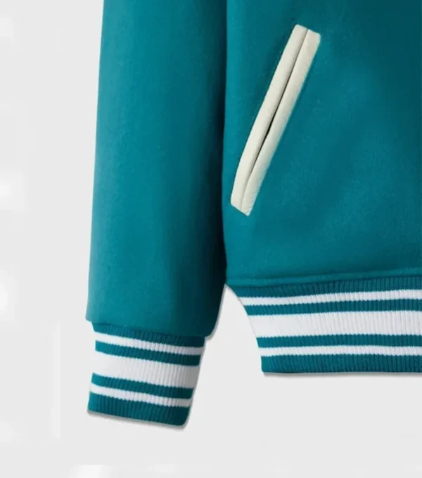 Zenthos Teal Wool Bomber Jacket Closer