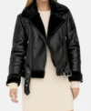 Zeraya Black Biker Leather with Fur Trim Jacket