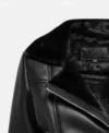 Zeraya Black Biker Leather with Fur Trim Jacket Closer