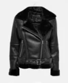 Zeraya Black Biker Leather with Fur Trim Jacket Front