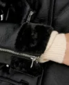 Zeraya Black Biker Leather with Fur Trim Jacket Side Look