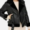 Zeraya Black Biker Leather with Fur Trim Jacket on Sale