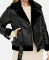 Zeraya Black Biker Leather with Fur Trim Jacket on Sale
