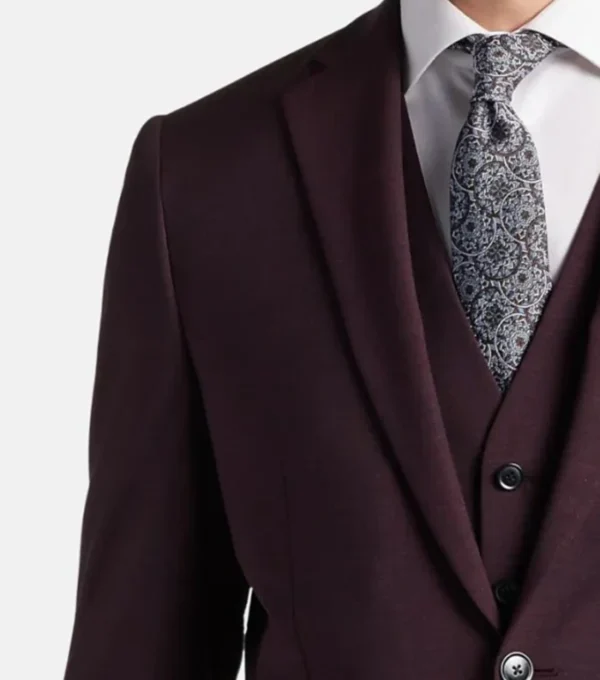 Zevorn Burgundy Three Piece Suit Jacket Closer