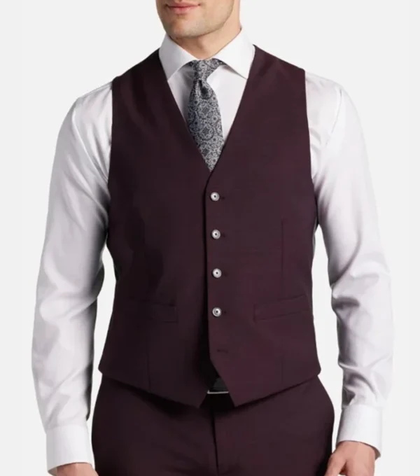 Zevorn Burgundy Three Piece Suit Jacket Front