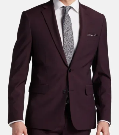 Zevorn Burgundy Three Piece Suit Jacket Look