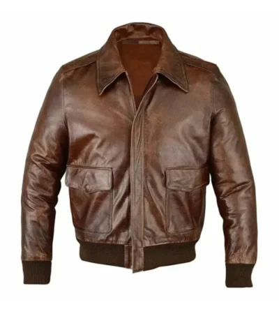 Braylock Brown Classic Collar Bomber Leather Jacket