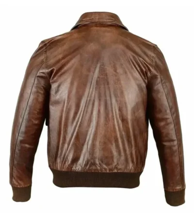 Braylock Brown Classic Collar Bomber Leather Jacket Back