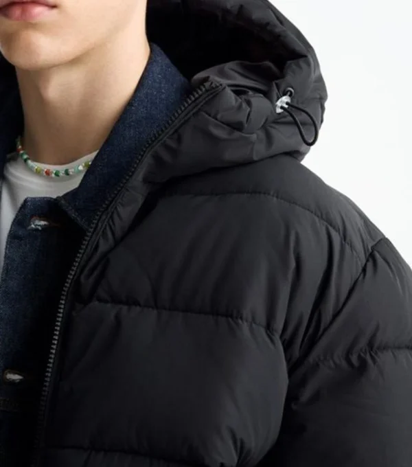 Briggs Black Hooded Puffer Jacket Front