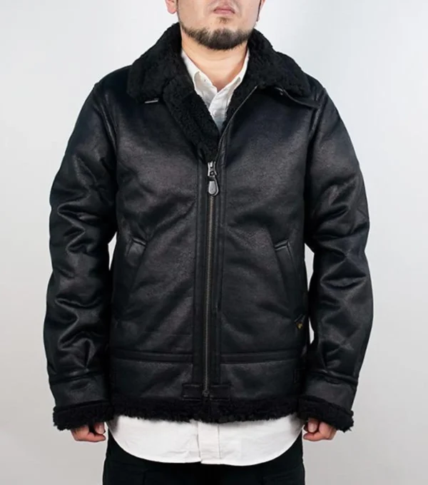 Calzen Black Fur Lined Leather Bomber Jacket