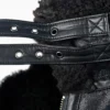 Calzen Black Fur Lined Leather Bomber Jacket Closer