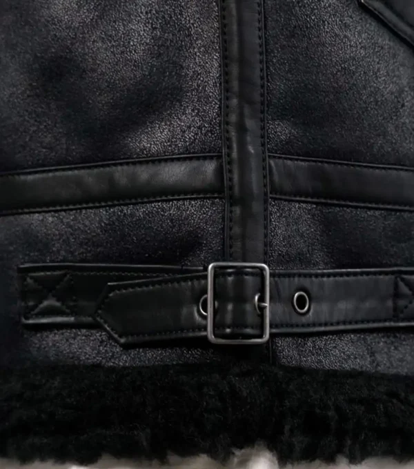 Calzen Black Fur Lined Leather Bomber Jacket Front