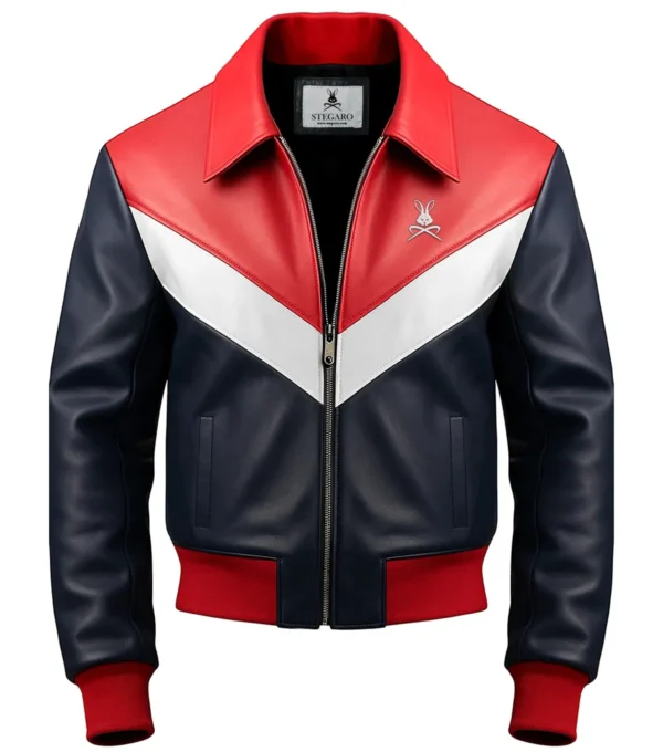 Colorblock Leather Bomber Jacket