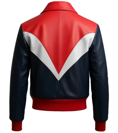 Colorblock Leather Bomber Jacket Back