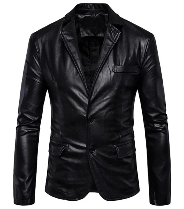 Corvin Vegan Leather Black Blazer