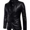 Corvin Vegan Leather Black Blazer Side Look